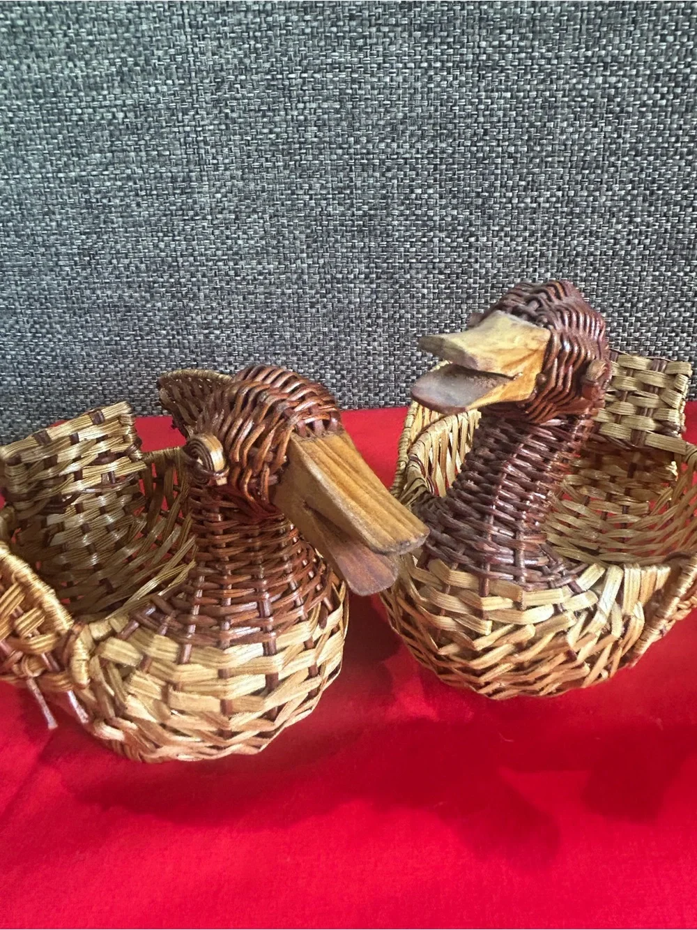 Handwoven Natural Brown Rattan Duck Accent Baskets - Set of 2